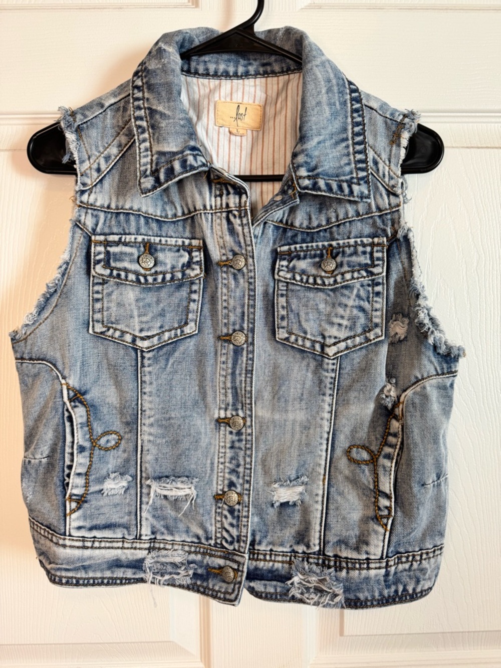 Lost Light Blue Distressed Denim Jean Vest